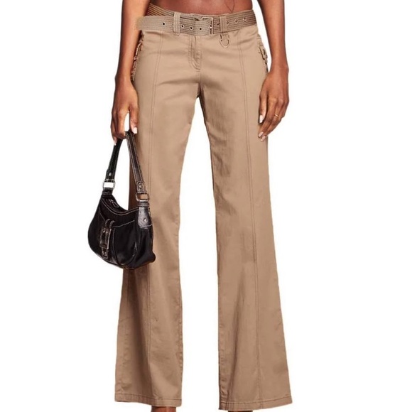 IAMGIA JORDAN CARGO 90’S Y2K MILITARY UTILITY TAN KHAKI FLARE LEG PANTS - Picture 10 of 10